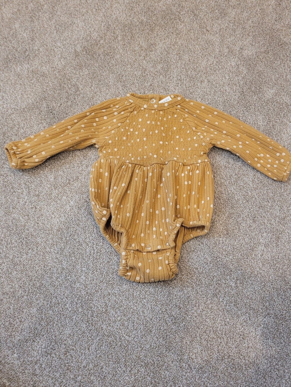 Kate Quinn Mustard Dot Long Sleeve Baby Romper Size 0-3 Months